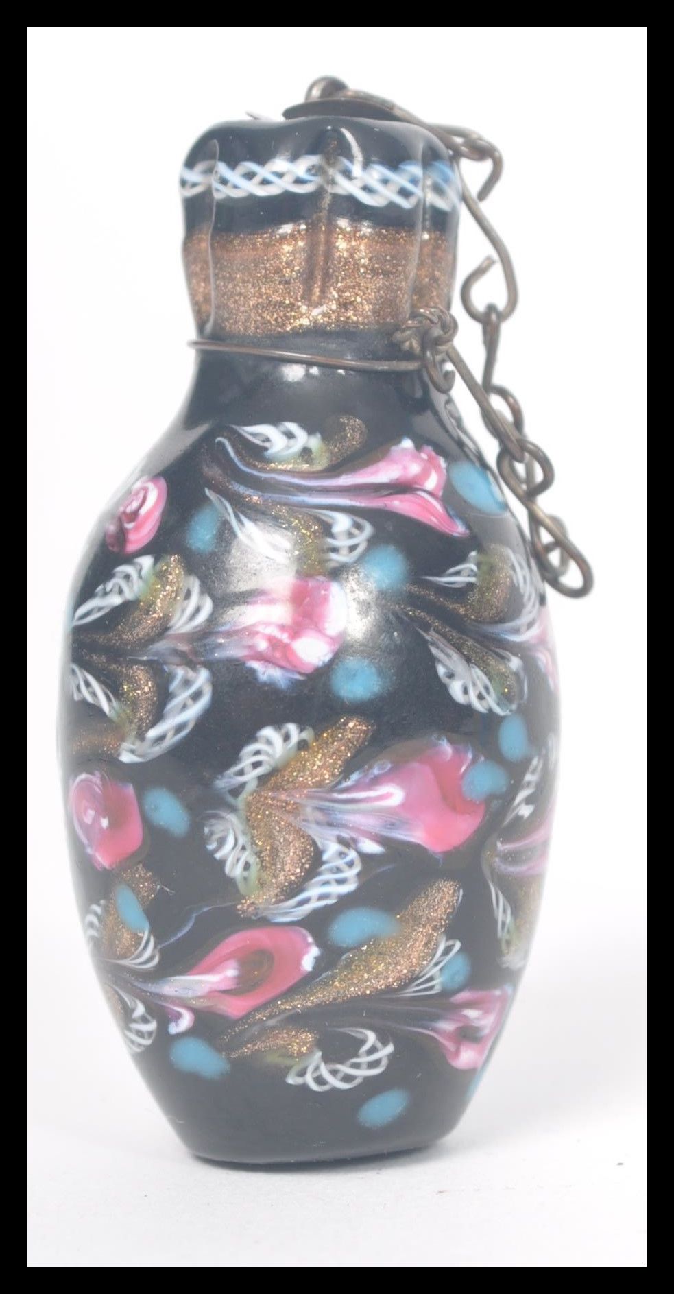 19th Century Venetian Coloured Glass Scent Bottle possibly Murano having gilt aventurine flex on a