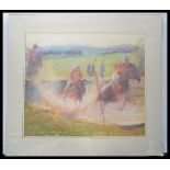 Michael Coote. A pastel steeplechase painting of horses going over water jump, signed to corner.