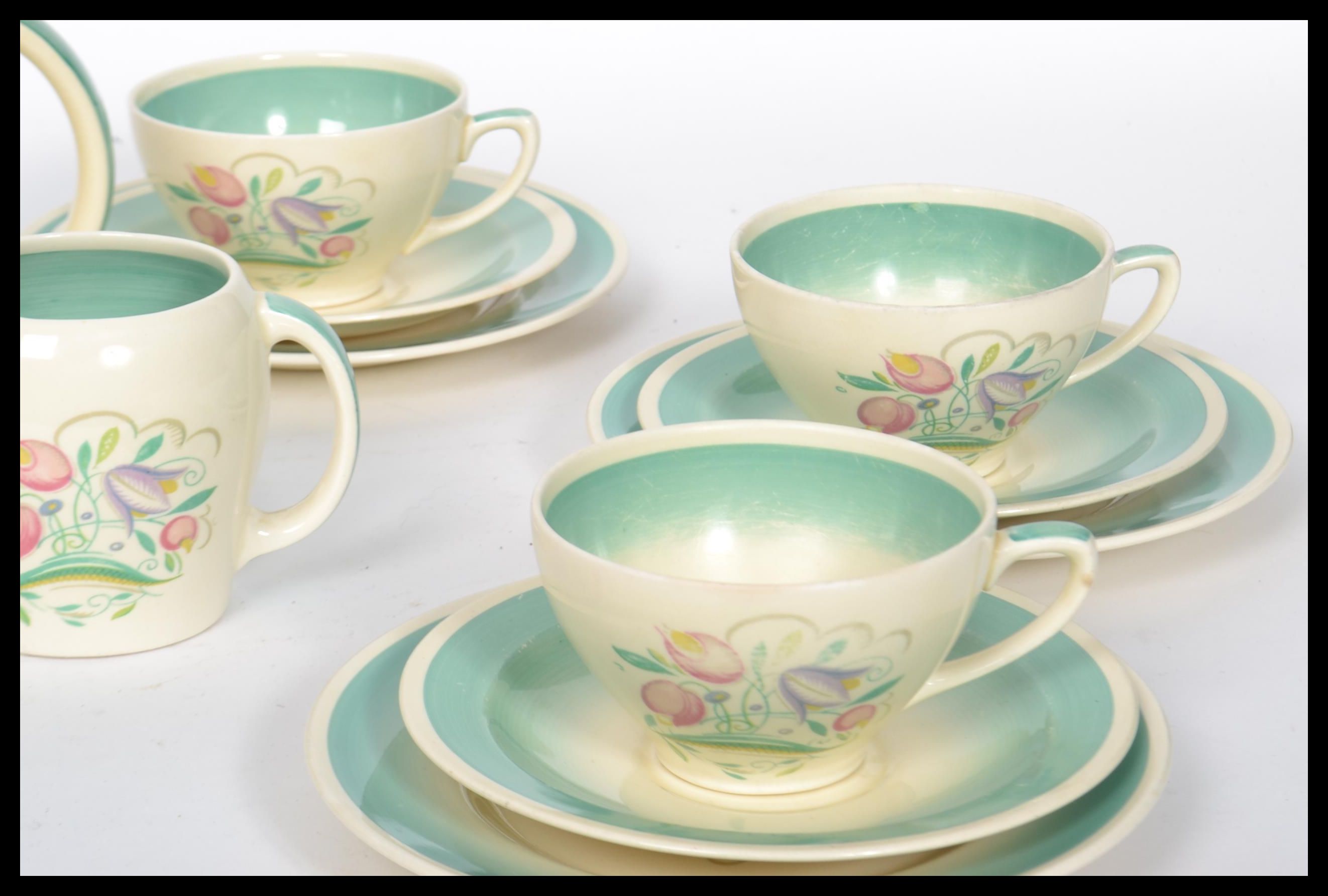 A 1930's Susie Cooper Dresden Spray six person tea service set consisting of six cups saucers and - Image 2 of 6