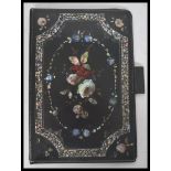 A 19th Century papier mache folio sleeve of rectangular form decorated with inset abalone shell ,