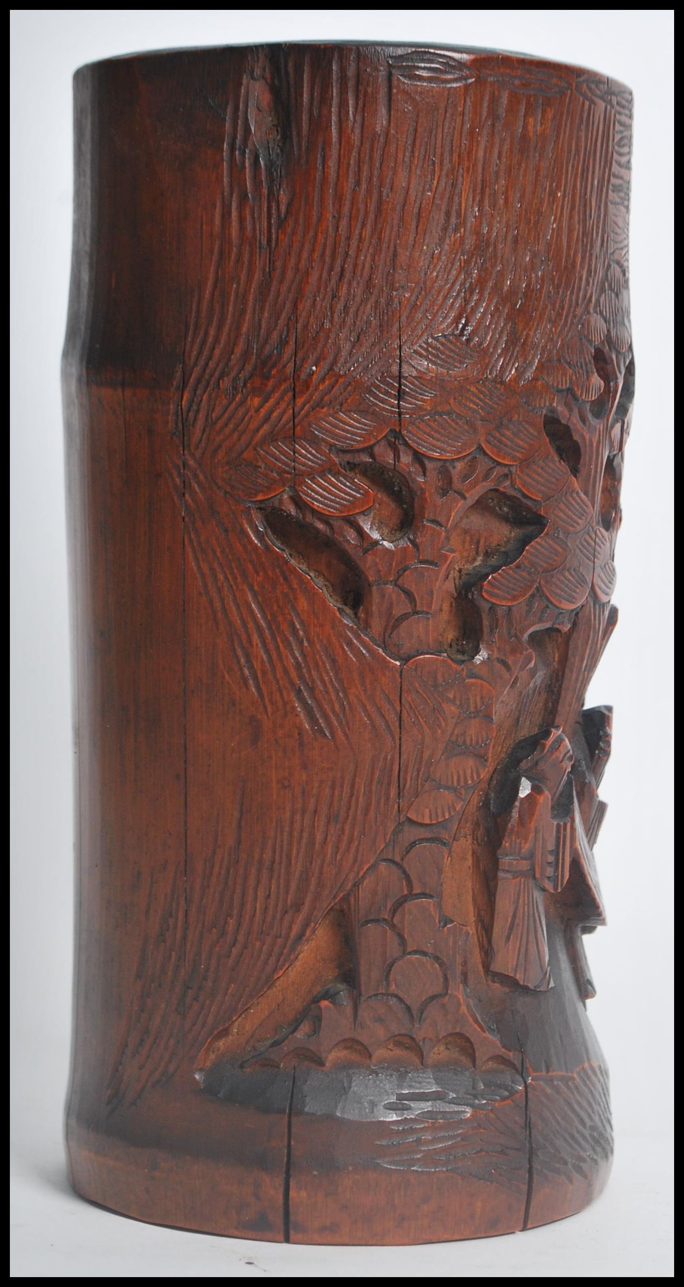 A 19th century Oriental Chinese carved bamboo brus - Image 4 of 6