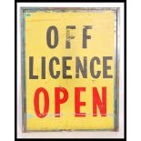 A large 20th century retro metal advertising sign ' Off License ' The large metal sign with surround