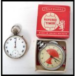 A late 19th /' early 20th century silver open faced pocket watch, enamel face Roman numeral