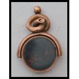 A 19th century Victorian 9ct gold bloodstone and agate intaglio metamorphic fob chain pendant having