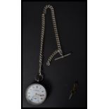 An early 20th century silver hallmarked pocket watch pocketwatch and albert chain. The case