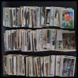 SUBJECT vintage postcards in shoebox.No topographical. Approx 550 diverse range of themes.