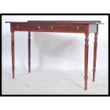 A Victorian style mahogany hall table - console writing table desk. Raised on turned legs with a