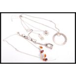 A dealers lot of silver to include box link silver necklace and crystal pendant, measures 50cms