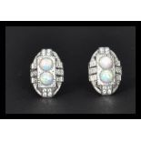 A pair of silver marcasite and opal panel earrings in the art deco style. Complete in presentation