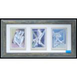 James Gorman framed and glazed triptych of watercolours each titled, signed  and dated. Trig Man,