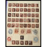 Stamps; 1d PENNY BLACK with light red cancel on old album page along with 1d Penny Reds (45).