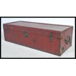 An early 20th century motoring  car trunk chest by Brooks. Moroccan red British Patent leather and