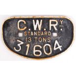 ORIGINAL 1940'S GWR RAILWAY WAGON IDENTIFICATION PLAQUE