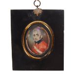 19TH CENTURY IVORY PORTRAIT MINIATURE PAINTING OF A SOLDIER