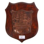 ANTIQUE OAK & COPPER TRAFALGAR COMMEMORATIVE PLAQUE