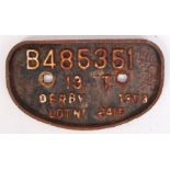 ORIGINAL 1950'S RAILWAY WAGON IDENTIFICATION PLAQUE