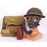 WWII SECOND WORLD WAR INFANTRY BRODIE HELMET & GAS MASK