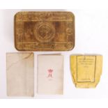 FIRST WORLD WAR CHRISTMAS TIN WITH CARD & EMPTY CIGARETTE PACKET