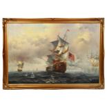 20TH CENTURY OIL PAINTING OF THE BATTLE OF TRAFALGAR