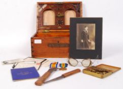 WWI SOLDIERS DITTY BOX & MEDAL GROUP WITH PERSONAL