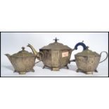 A 19th century Chinese silver plate three piece tea service consisting of tea pot , sugar pot and