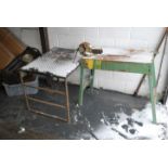 A vintage retro 20th century industrial work bench having a vice to top along with another work