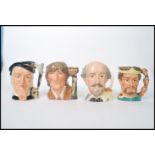 A group of four Royal Doulton character jugs to include Romeo D6670 Macbeth D6677 Hamlet D6672 and