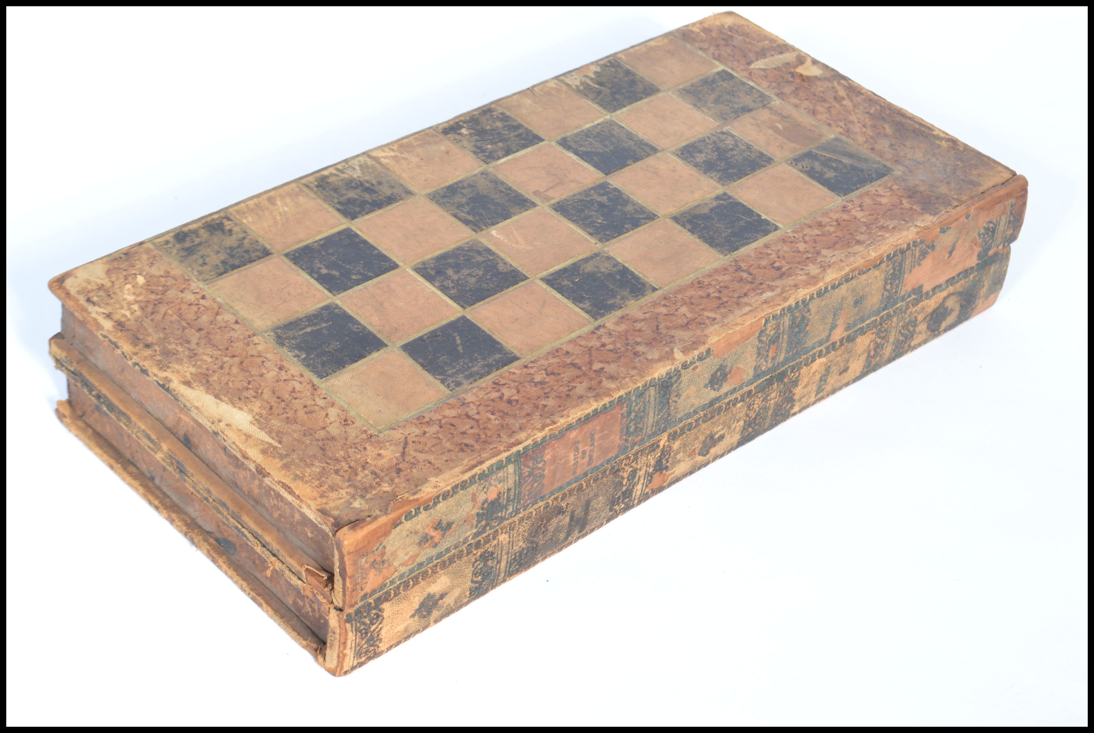 An early 20th century chess board games compendium set containing a draughts set , dice shakers. - Image 3 of 3