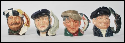 A group of four Royal Doulton character jugs to include The Trapper D6609 , Captain Ahab D6500 ,