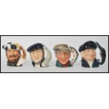 A group of four Royal Doulton character jugs to include The Trapper D6609 , Captain Ahab D6500 ,