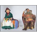 Two Royal Doulton ceramic figurines the Foaming Quart HN2162 and Silk and Ribbons HN2017. Measures