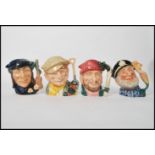 A group of four Royal Doulton character jugs to include Old Salt D6782 , Lumberjack D6610 ,