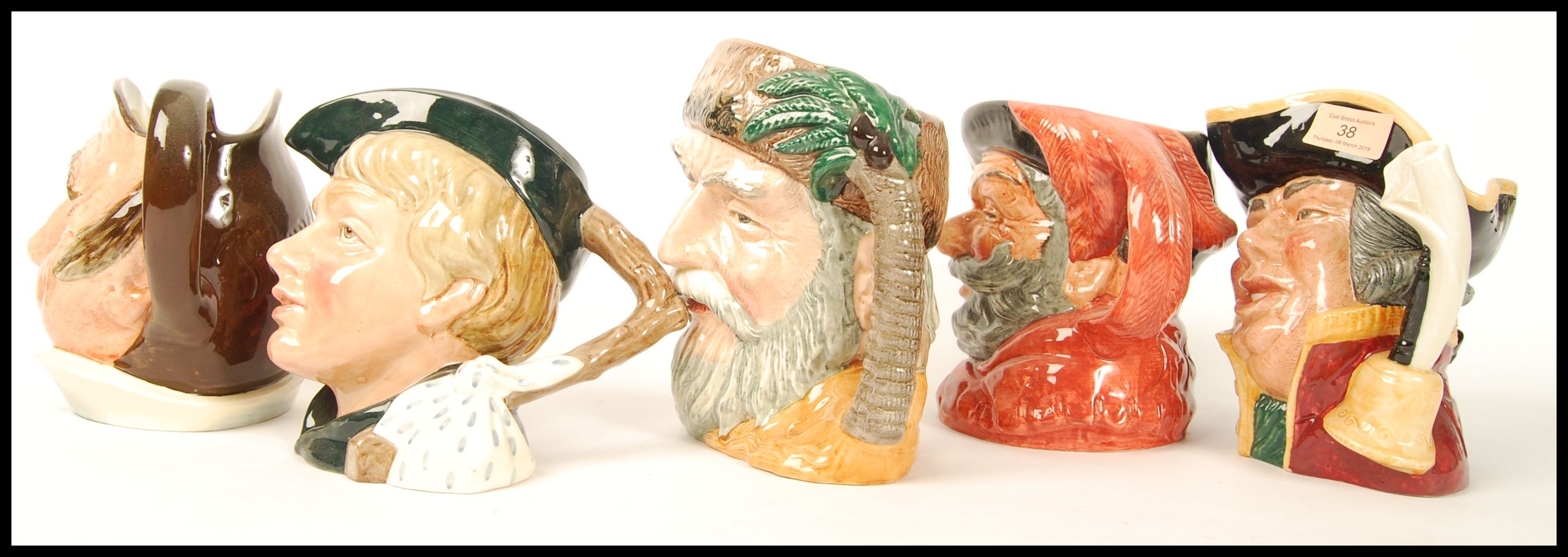 A group of six Royal Doulton Character jugs to include Town Crier D6530 , Farmer John  , Dick - Image 2 of 5