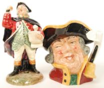 A Royal Doulton character jug Town Crier D6530 along with the figurine Town Crier Hn2119. Note; from