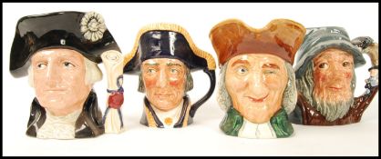 A collection of four Royal Doulton character jugs entitled Lord Nelson D6336 , Rip Van Winkle