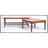 Myers - Antocks Lairn - A 1970's quarter veneered teak wood coffee table raised on tapered legs
