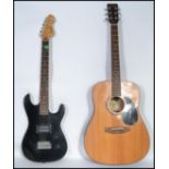 A vintage 20th century Encore electric guitar and an Encore acoustic guitar musical instrument.