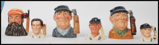 A collection of Royal Doulton character jugs to include The Golfer D6623 , Small Character Jug Len