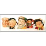 A group of six Royal Doulton Character jugs to include Town Crier D6530 , Farmer John  , Dick