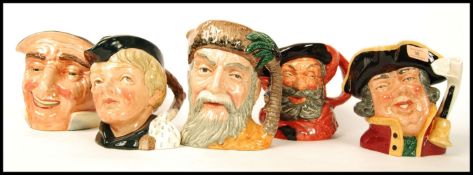 A group of six Royal Doulton Character jugs to include Town Crier D6530 , Farmer John  , Dick
