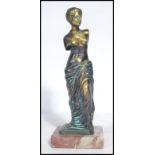 A vintage 20th century Italian bronze figurine of the Venus De Milo raised on a square marble