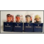 A group of four Royal Doulton "Journey Through Britain" character jugs Fireman D6839, Policeman