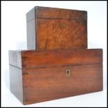 A 19th century Victorian work box walnut construction having hinged top together with another