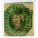 GB Stamp. Embossed 1847 1/- Deep Green. Lovely deep example of the scarcer shade.Two very large