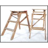 Two vintage 20th century miniature A - frame  step ladder / library steps,