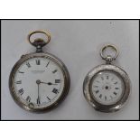 Two silver pocket watches one being a Huntley Davie, 17, City Arcade, Birmingham, pocket watch