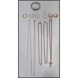 A collection of vintage ladies gold and silver jewellery to include two pairs of 9ct gold hoop
