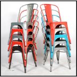 After Xavier Pauchard, a set of ten Tolix chairs made from sheet metal in varying colours mostly