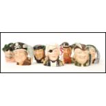A group of seven medium Royal Doulton Character jugs to include Long John Silver D6385 , Smuggler