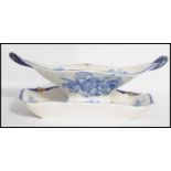 A 19th century Heathcote blue and white ceramic tazza centrepiece dish and matching serving tray.